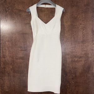 Herve Leger White Midlength Bandage Dress Cocktail Party Sweetheart Bodycon